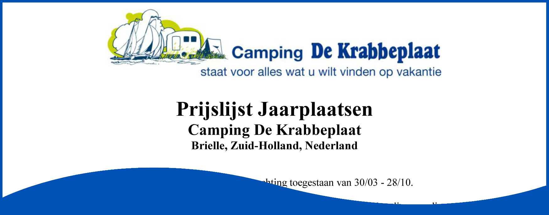 Prijslijst Jaarplaatsen Camping De Krabbeplaat